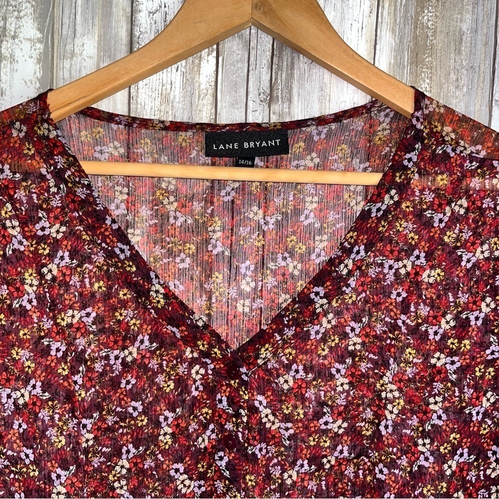 Lane Bryant Floral Chiffon Handkerchief Hem Button Front Boho Blouse 14/16 - Picture 6 of 9